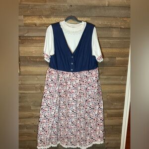Vintage Jumper Denim Dress With Patriotic Theme Skirt Handmade Women’s Large